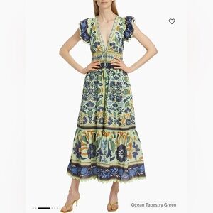 Farm Rio Ocean Tapestry Green Maxi Dress